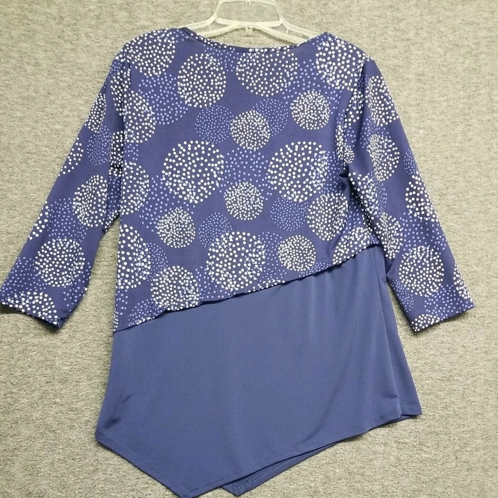 Valerie Stevens Women's Blue, With White Polka Dot, 3/4 Sleeve Size S Top Blouse - Picture 8 of 16